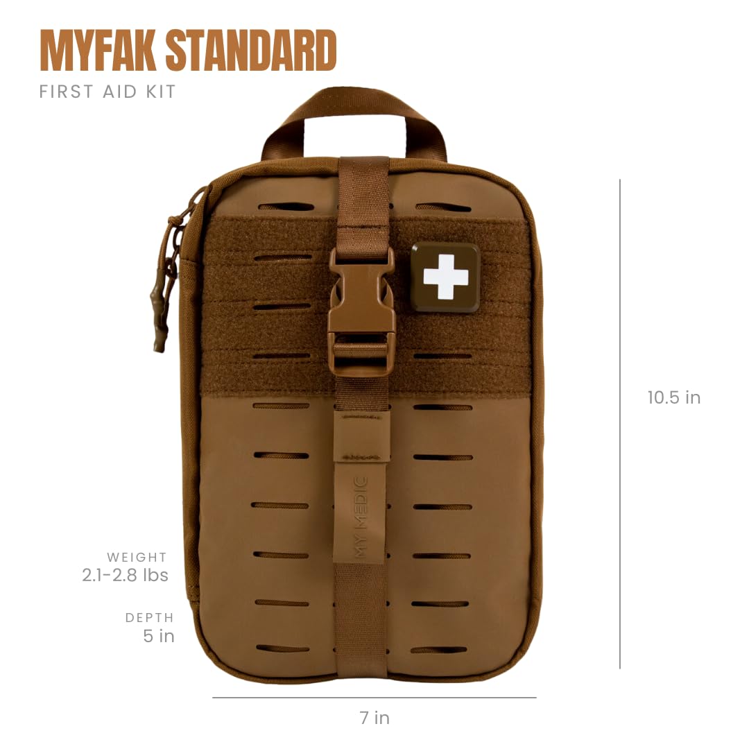 My Medic MyFAK Standard - Ifak First Aid Kit - HSA FSA Eligible - 132 Life Saving Trauma and Medical Items - Survival Kit for Camping or Your Car - Coyote