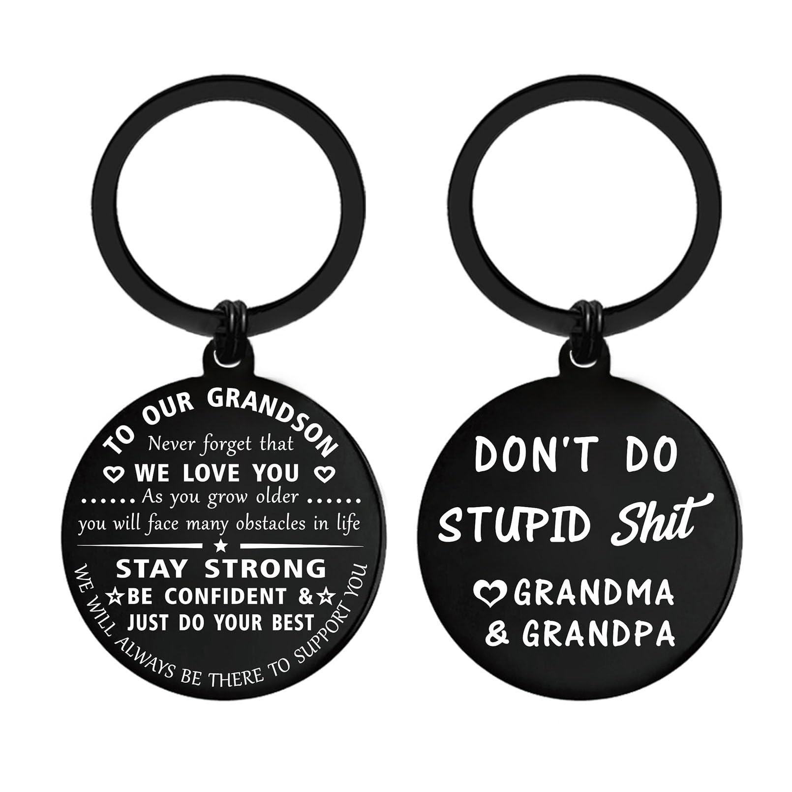 ENGZHI Our Grandson Gifts from Grandparents - Don't Do Stupid Love Grandma and Grandpa Keychain for Teen Boys Grandson Birthday Gift Ideas