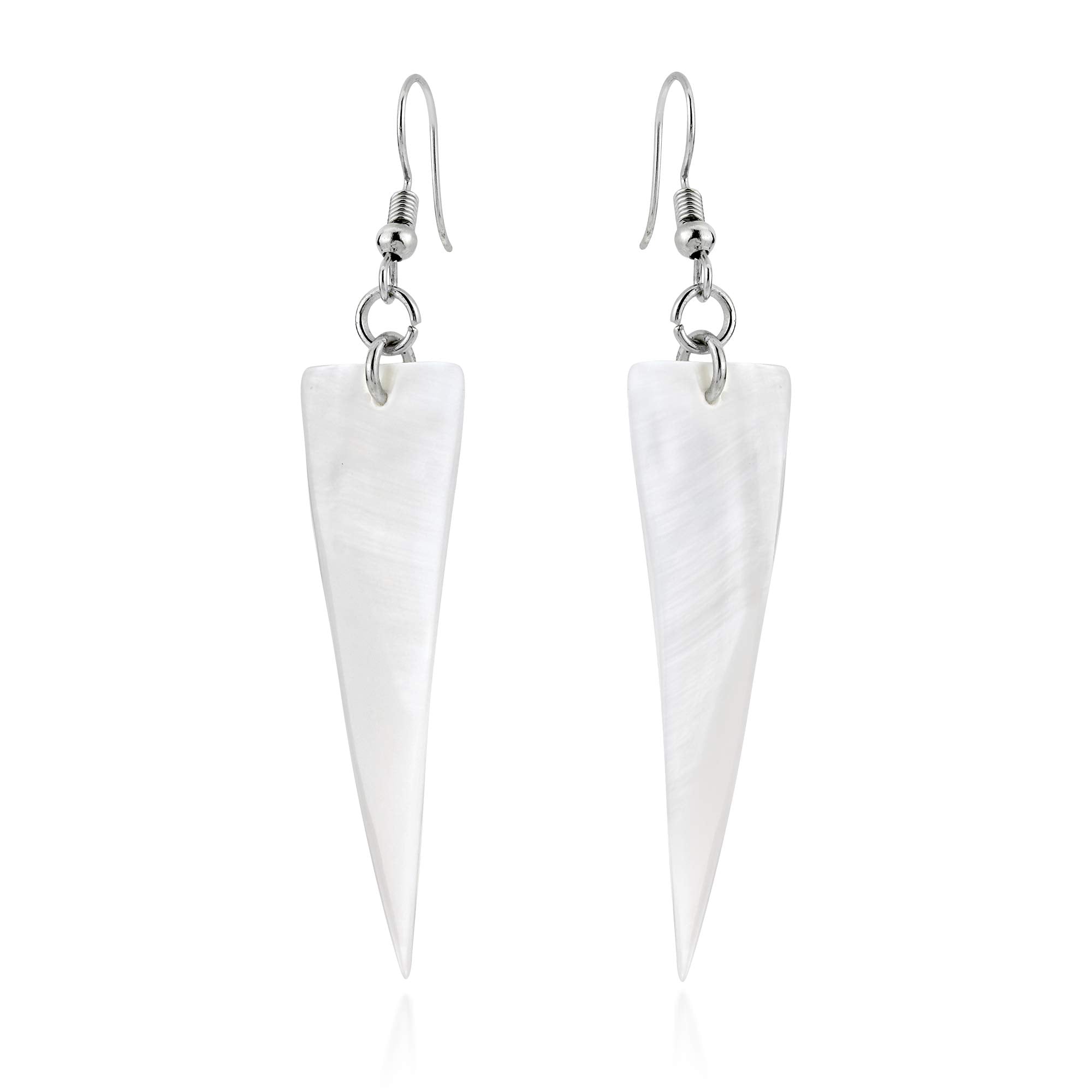 AeraVida Handcrafted Inverted Triangle White Kabibe Shell Triangle Dangle Earrings | Triangle White Dangle Earrings | Kabibe Shell Dangle Earrings for Women | Dangle Earrings for Women