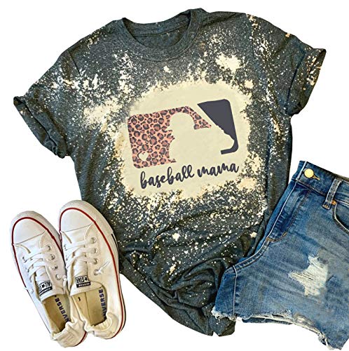 Mom Life Leopard Bleached T-Shirt Women Tie Dye Mom Life Shirt Cute Mom Leopard Graphic Tops (As Shown, S)