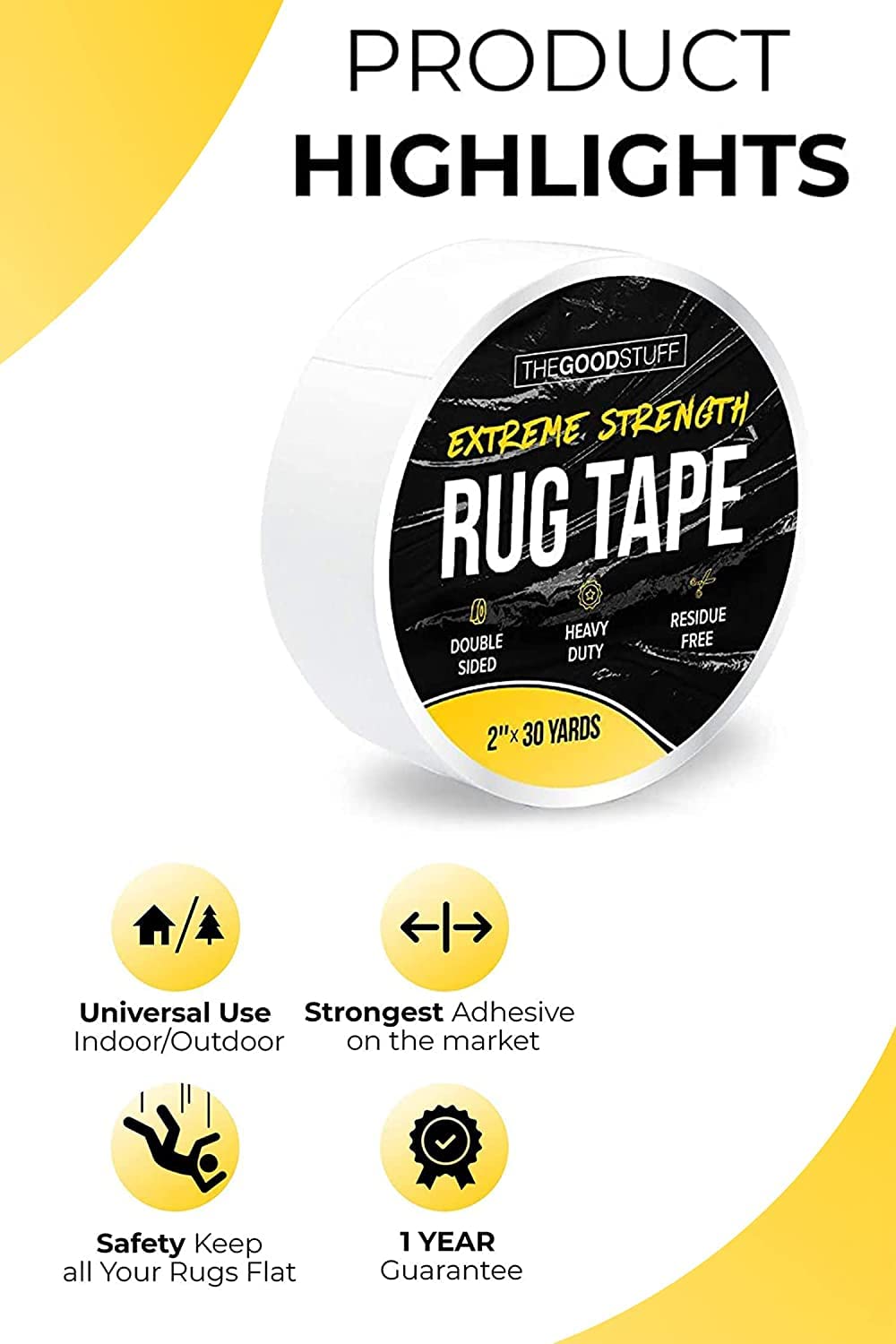 The Good Stuff Rug Tape (2 Inch x 60 Yards) - Secure Rugs to Hardwood, Laminate, Tile, and Carpet