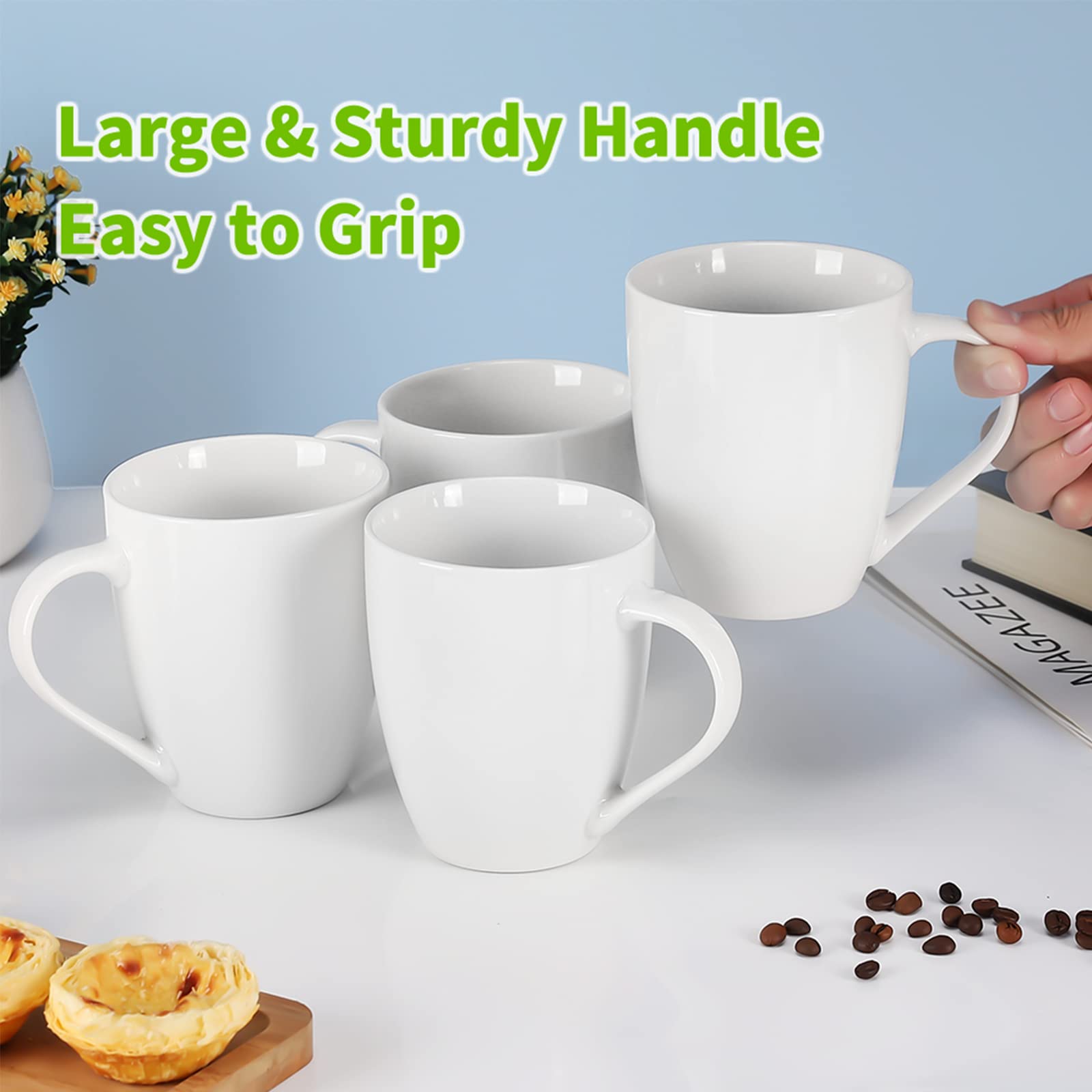Mfacoy White Coffee Mugs Set of 4, 16 Ounce Mug with Handles, Ceramic Coffee Cups, Porcelain Mugs Sets, Large Coffee Mugs for Coffee, Tea, Hot Cocoa, Milk, Microwave and Dishwasher Safe