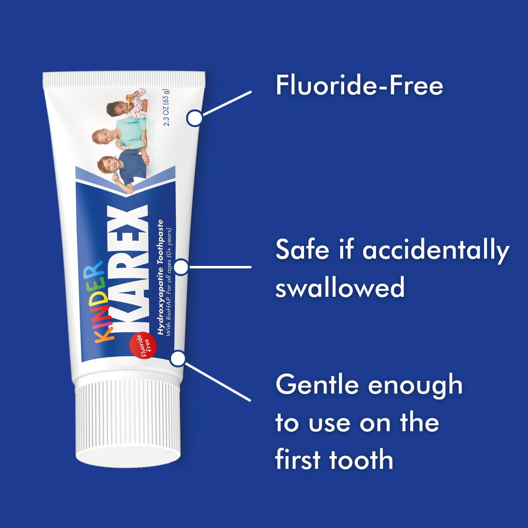 Kinder Karex Hydroxyapatite Kids Toddler Toothpaste 2.3 Ounce, Fluoride Free, Safe If Accidentally Swallowed