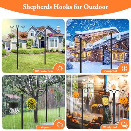 Double Shepherds Hook for Outdoor with 5 Prong Base 110 Inch Heavy Duty Two Sided Bird Feeder Pole for Hanging Lantern,Hummingbird Feeder,Lightweight Plant,Shepherds Hook for Bird Feeders for Outside