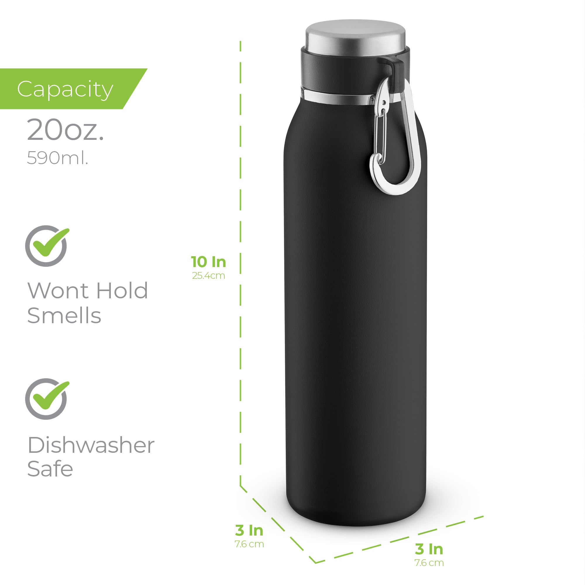 SipX™ Triple-Insulated Stainless Steel Water Bottle - 20oz. With Cover Lid, BPA-Free Reusable Insulated Water Bottle Keeps Cold For 24 Hours, Metal Water Bottle Made Of Sustainable Material For Hiking