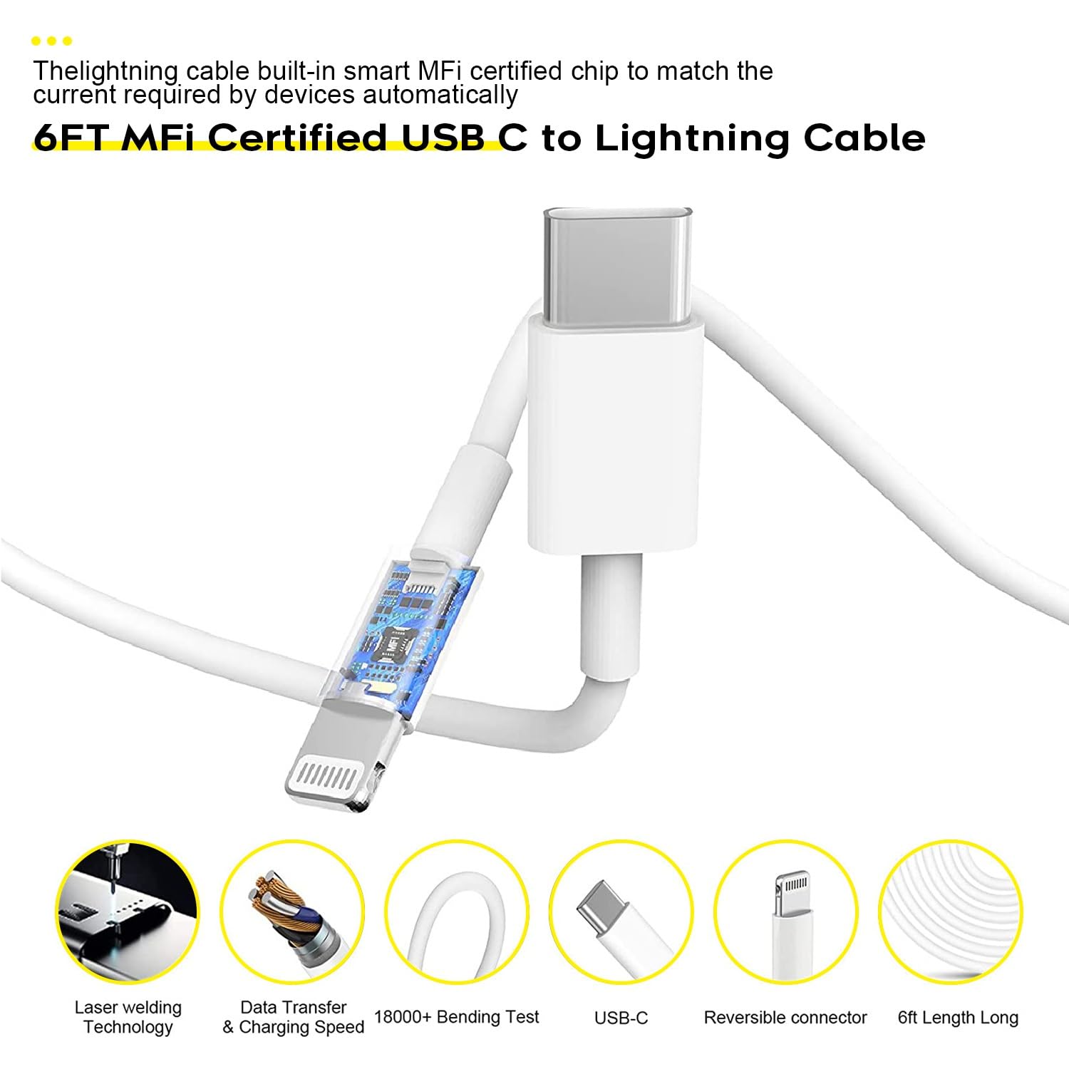 Fast Charger iPhone,iPhone Charger Cable,3Pack iPhone Charger Fast Charging 6Foot iPhone Charging USB C Charger Adapter 6FT Type C to Lightning Cable for iPhone 14 Pro Max/14 Plus/13/12 Mini/11/XS/SE