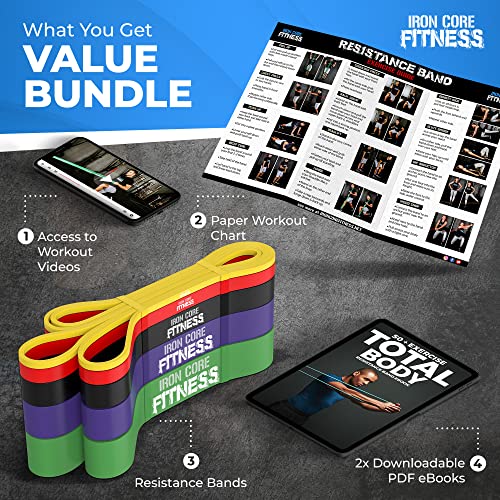 Chin up Assist Exercise Bands. Resistance Pull Up Bands Set of 5 Gym Quality Light Medium Heavy Long Mobility Powerlifting.