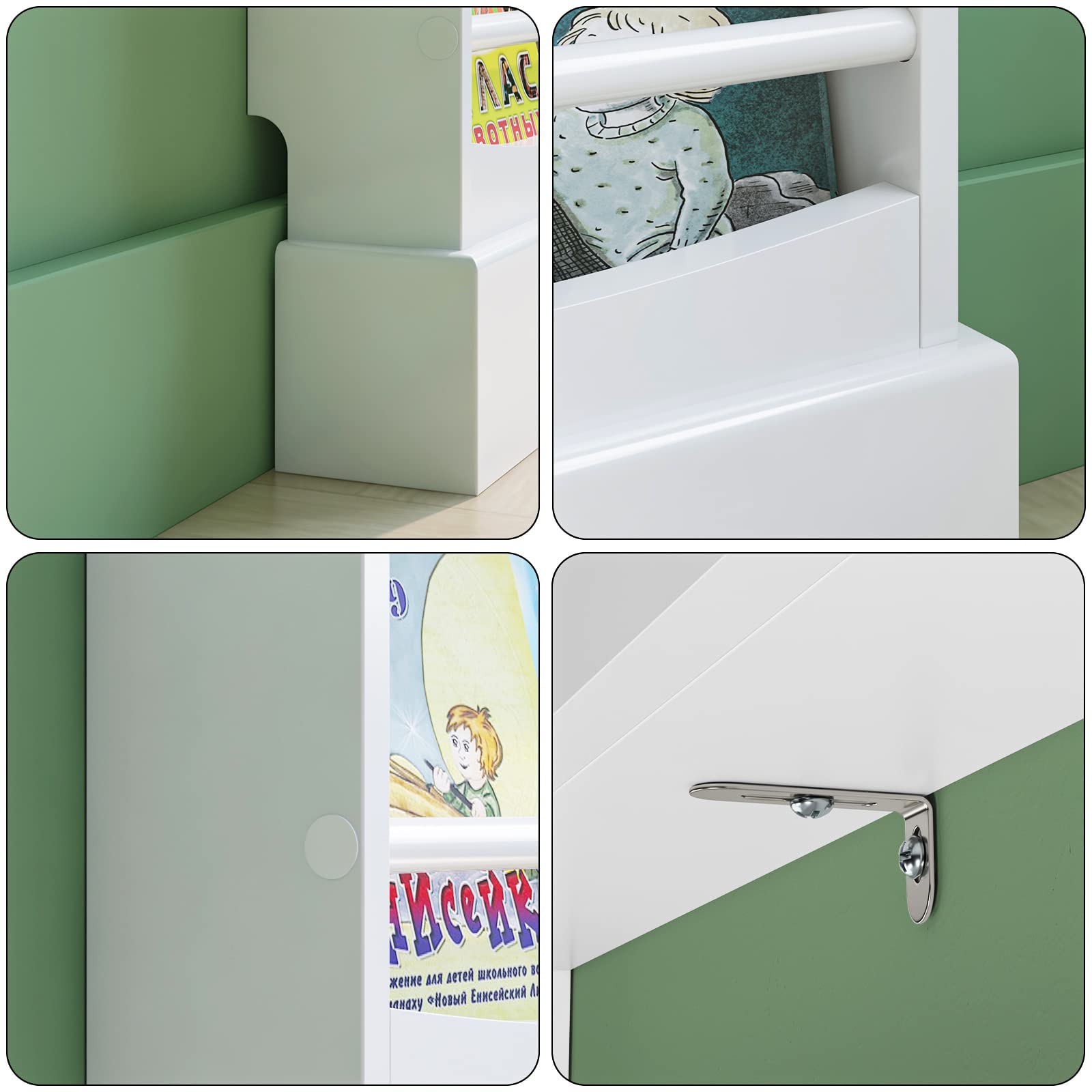 FOTOSOK Kids Bookshelf, 4-Tier Book Shelf Organizer for Toys and Books, Toy Storage Bookshelf in Bedroom, Living Room and Nursery, White