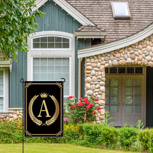 wyooxoo Monogram Letter M Garden Flag 12x18 Inch Double Sided for Outside Burlap Family Last Name Initial Black Yard Flag (M)