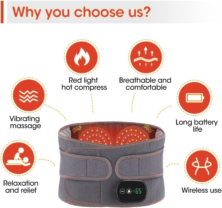 NORTHERN BROTHERS Heated Back Brace, Cordless Portable Vibrating Heating Pad for Lower Back, Heat Pads for Back Pain Relief