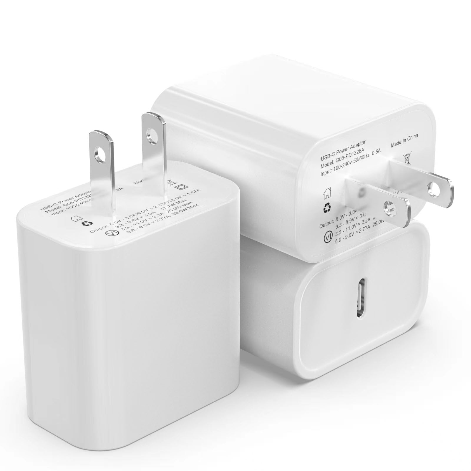 Phone 16 15 14 13 Fast Charger 3Pack, iGENJUN 20W USB C Charger Wall Charger Block with PD 3.0, Compact USB C Power Adapter for Phone 16/16 Pro/15, Galaxy, Pixel, AirPods Pro - White