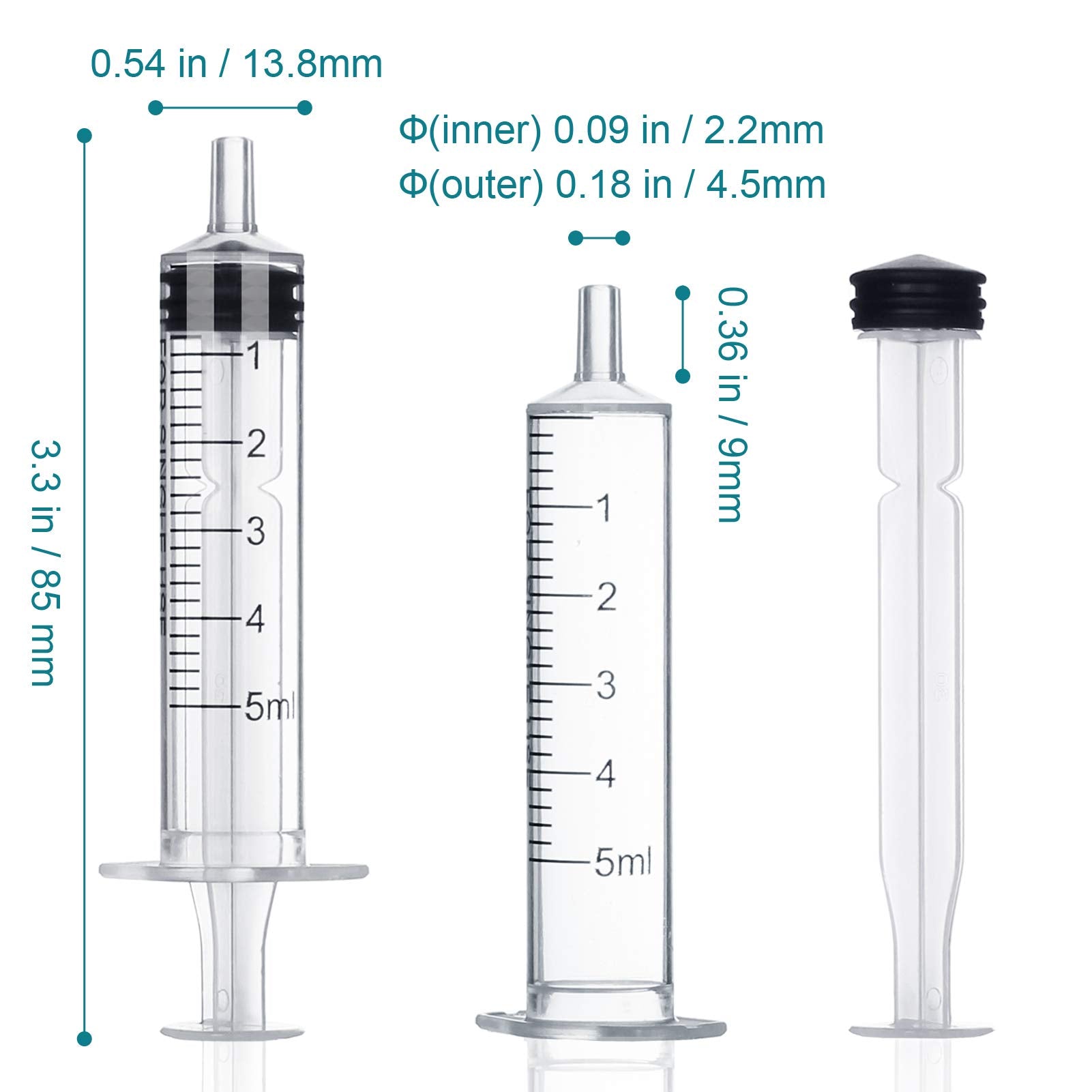 60Pack 5ml Syringe Without Needle - 5 ml Small Plastic Syringes Sterile Individually Packed with Cap for Lab Medicine Student Measuring Liquid and Pet Dog Cat Baby Feeding Oral Colostrum ( 5cc /ml )