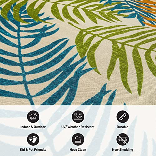 Rugshop Minorca Floral Leaves Non-Shedding Outdoor Rugs for Deck,Patio,Backyard Indoor/Outdoor Runner Rug 2' x 7' Multi