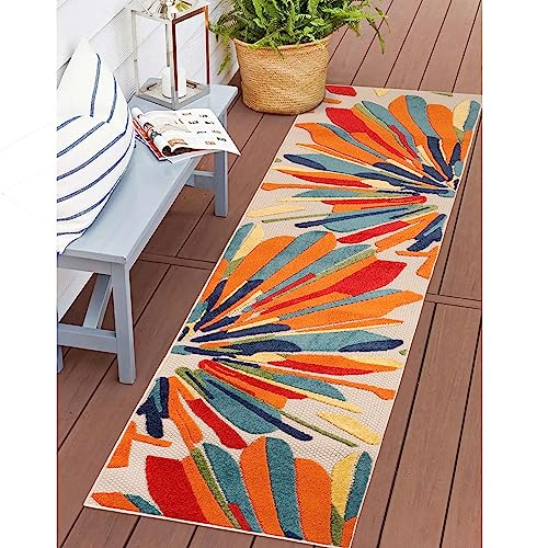 Superior Indoor Outdoor Area Rug, Floor Cover, Perfect Decor for Patio, Bedroom, Kitchen, Living Room, Entry, Playroom, Nursery, Tropical Leaves, Siesta Collection, 7' 10" x 9' 10", Slate