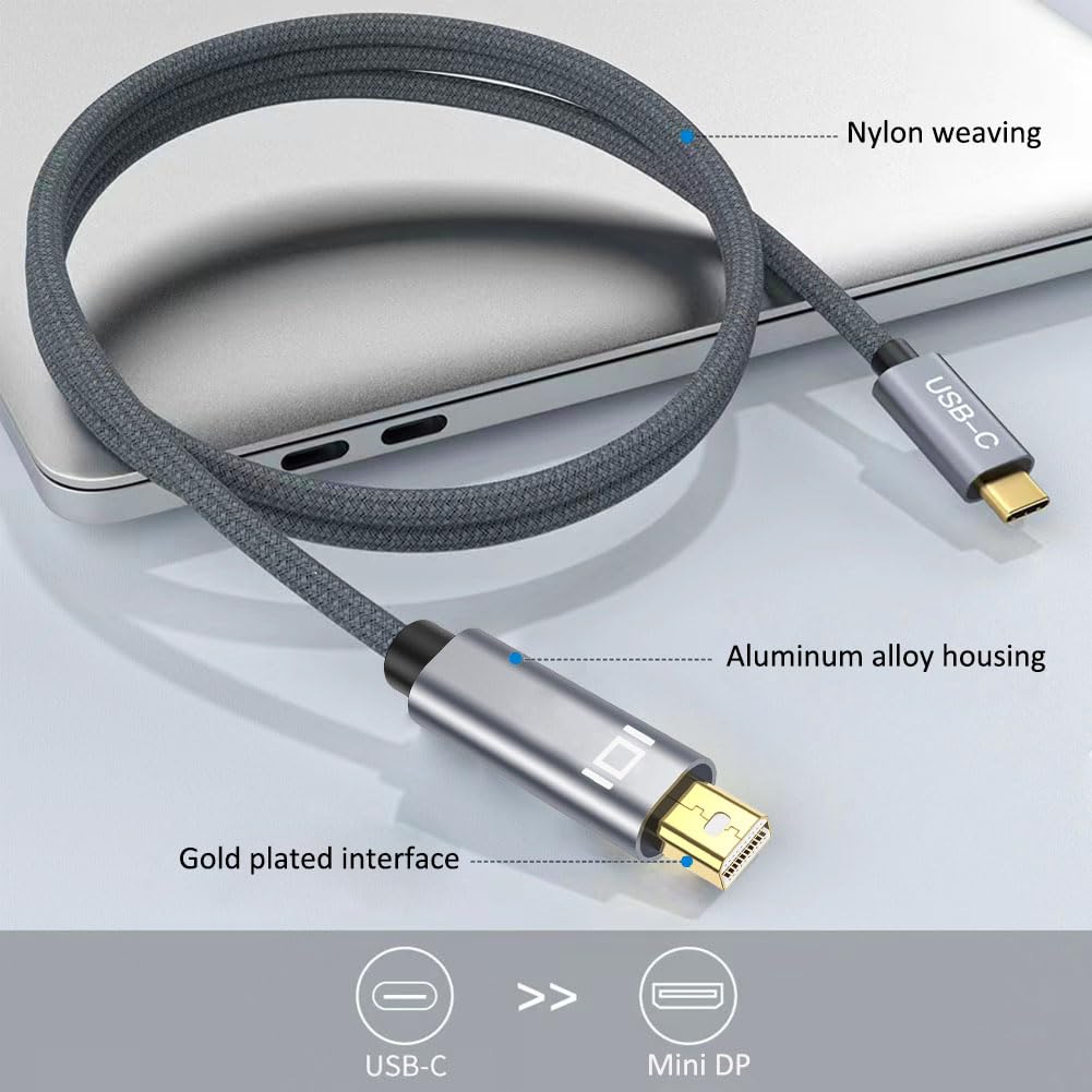 MOBKAJUI USB C to Mini DisplayPort Cable, Thunderbolt 3 Cable to Mini DP 6.6FT/2m, Compatible for MacBook Pro/Air 2024-2016, Surface Book2, Galaxy S21/9/10/20 (NOT for Thunderbolt 2)