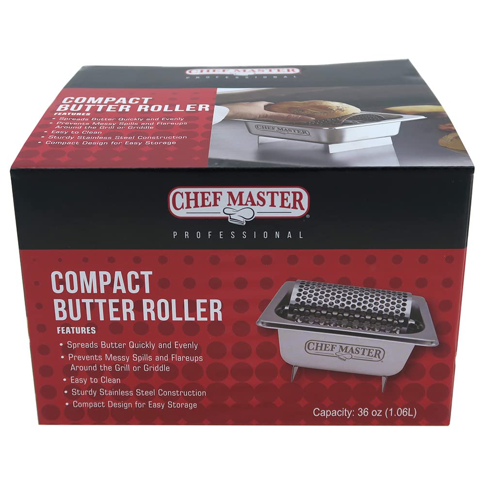 Stainless Steel Butter Spreader Wheel | Spreads Butter Evenly | By Chef Master, Model 90244 | Holds 3 Sticks of Butter | Reduces Waste and Mess