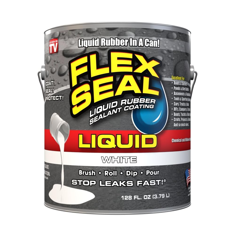 Flex Seal Liquid, Liquid Rubber Coating Sealant, Waterproof, Flexible, Breathable, and UV Resistant, Roof Repair, Basements, RV, Campers, Trailers, Marine, EPDM, Masonry, 1 Gallon, White