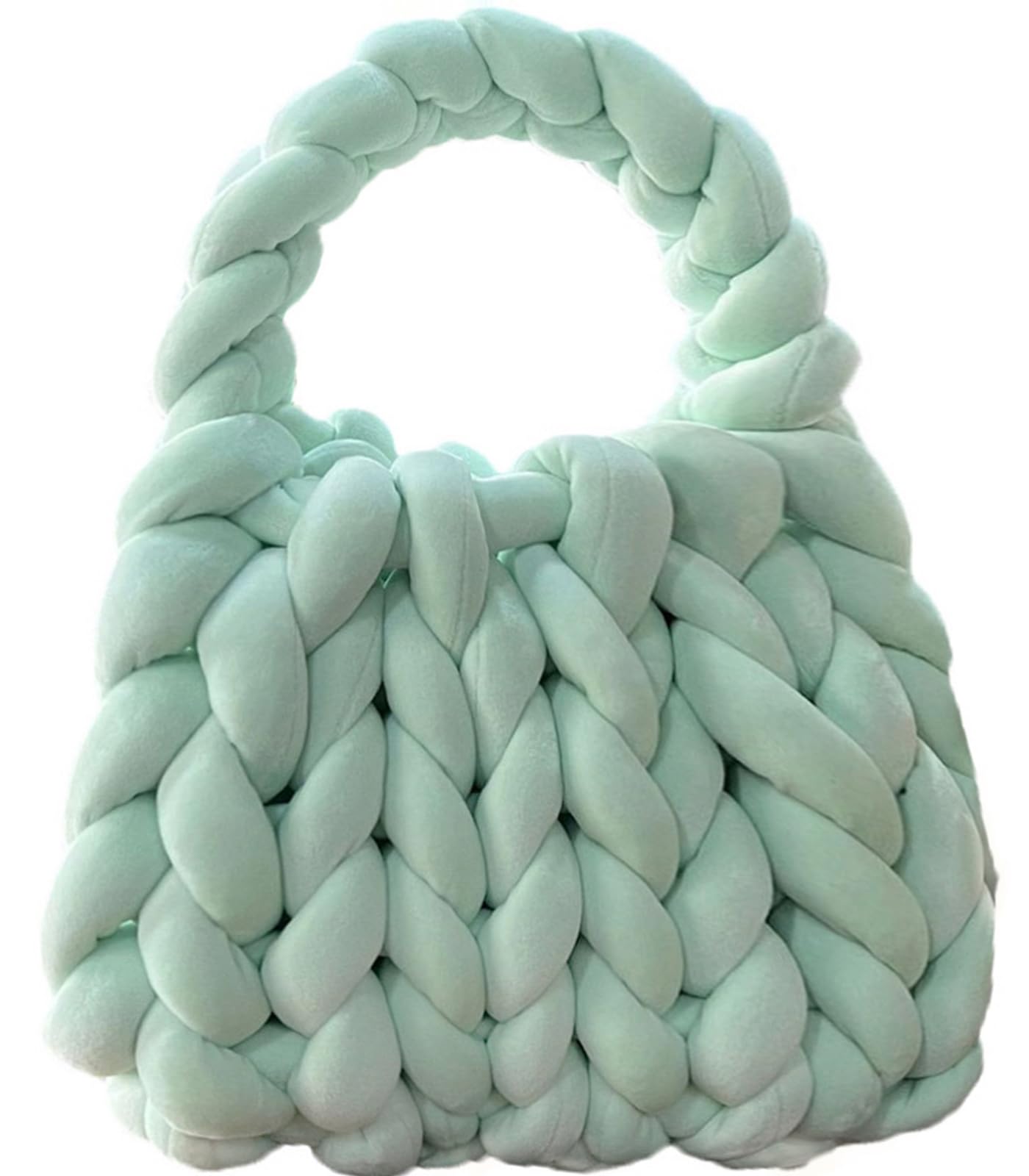 Handwoven Tote Bags for Women Chunky Yarn Knit Shoulder Bag Handmade Braided Purse(Emerald)