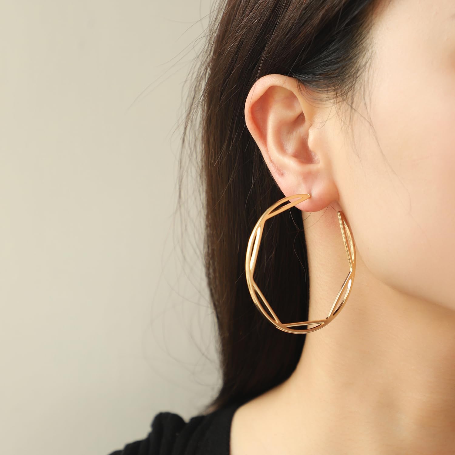 Upowka Gorgeous Gold Plated Geometric Earrings Statement Gold Hoop Earrings Great Accessory for Any Occasion