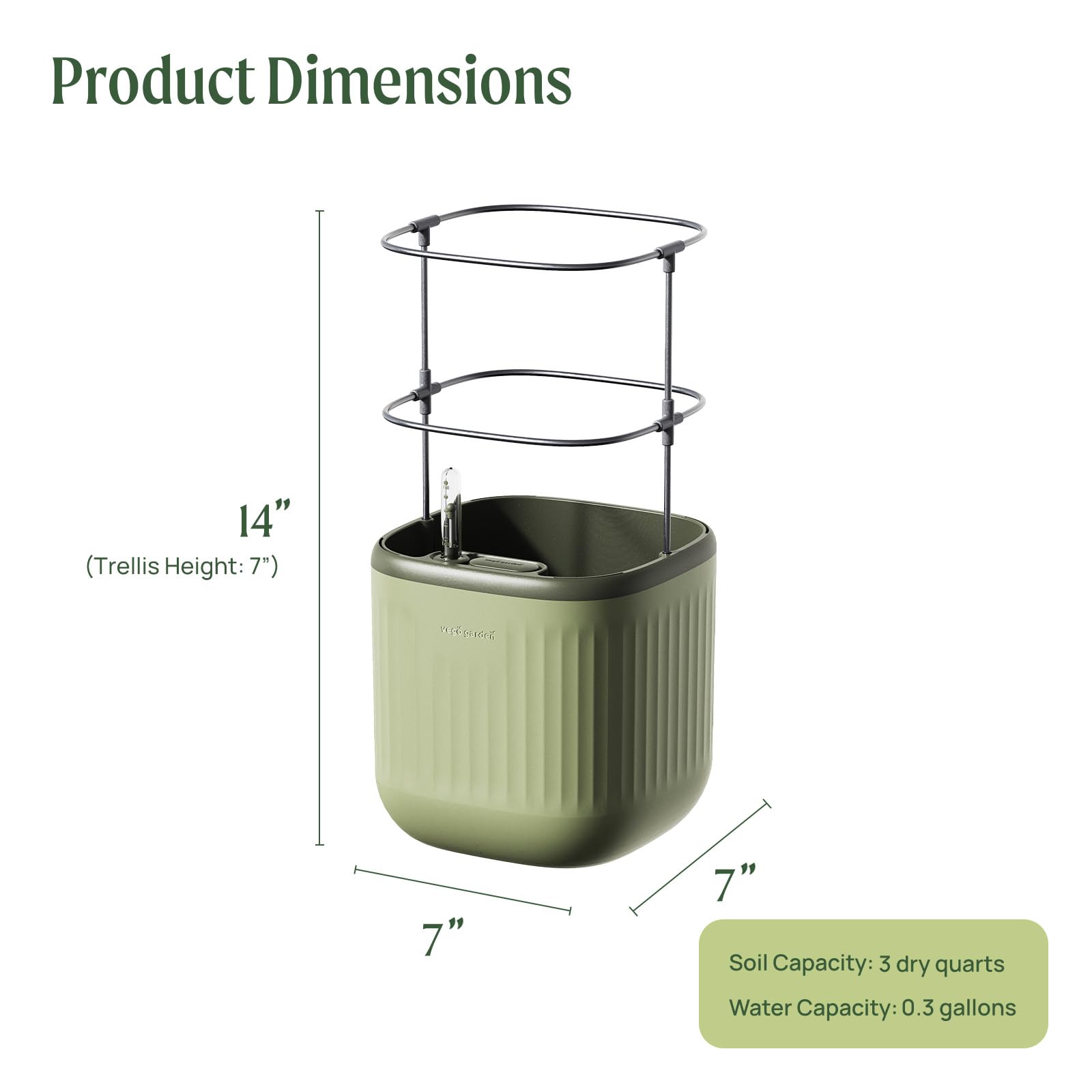 Vego Garden Mini Planter Indoor Pots with Trellis Self-Watering Herb Countertop Planter for Climbing Vegetables Flowers Mint Plants Cage- Sage Green