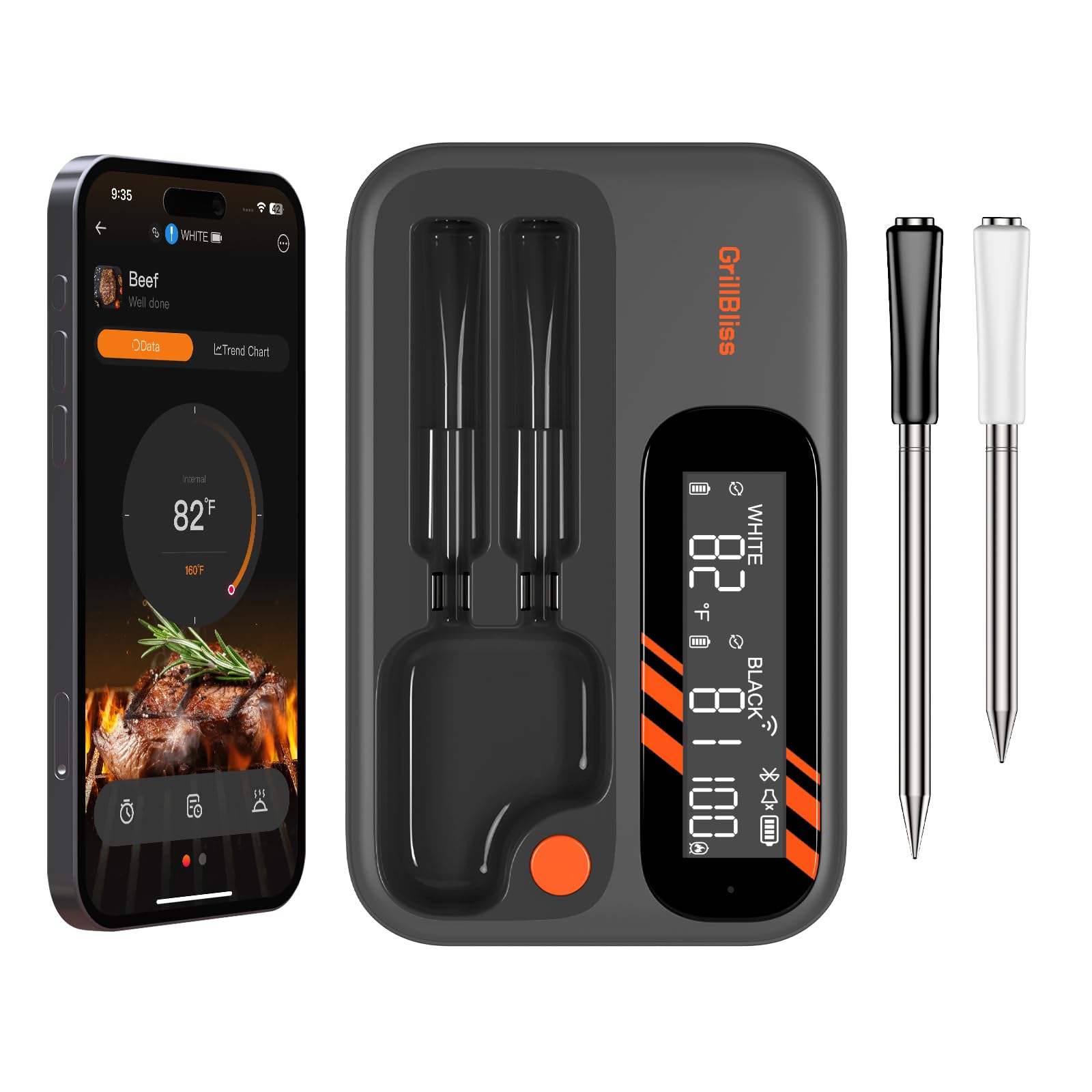 Meat Thermometer Digital Wireless - 5.4 Bluetooth and 5G Wi-Fi Meat Thermometer for Grilling and Smoking with IP67 Dual Probes - Backlight LCD Display and Smart App Alert for BBQ, Smoker, Oven, Grill