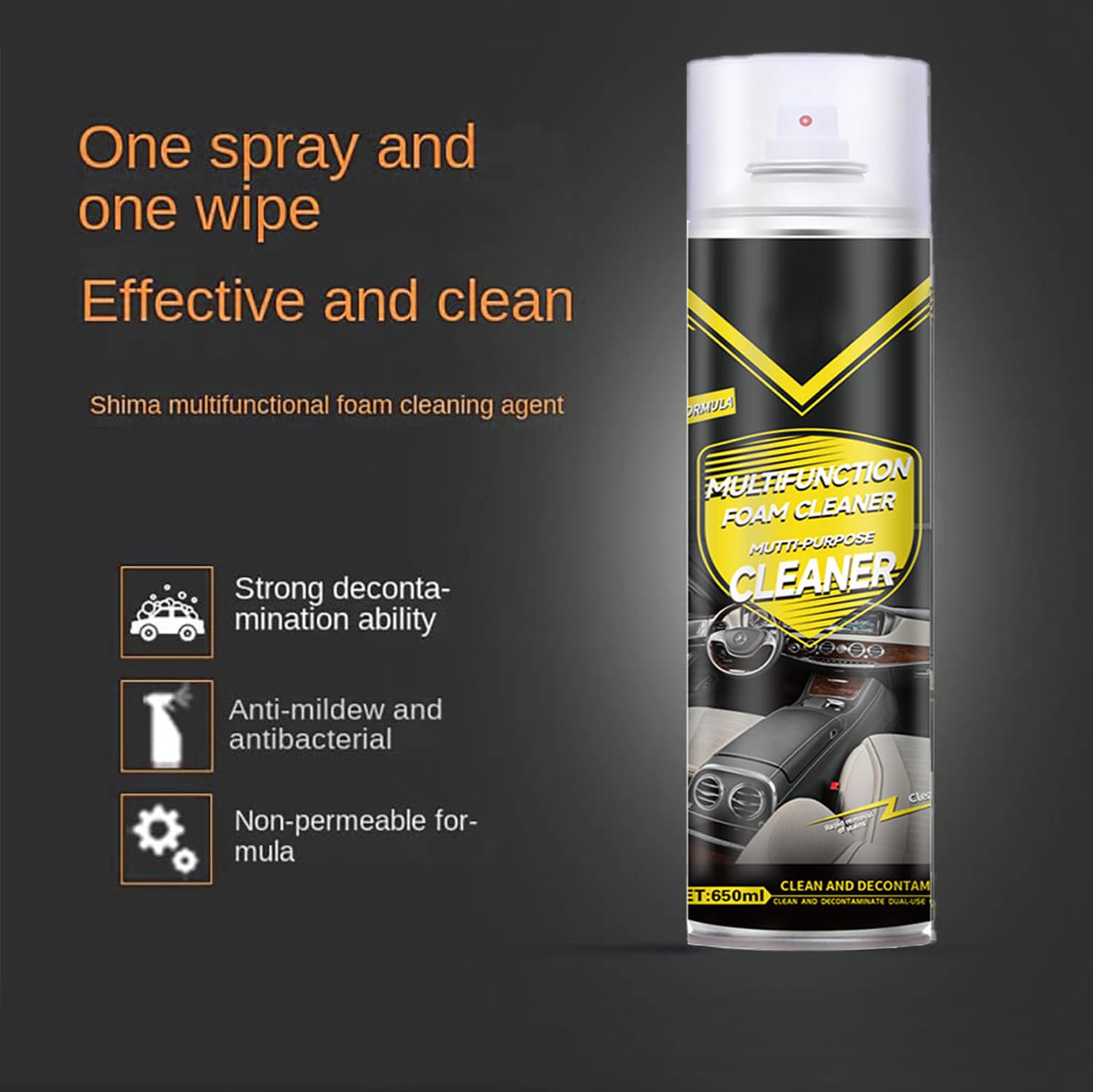 Shima Multifunctional Car Interior Foam Cleaner,Shima Magic Foam Cleaner,Large Capacity Multi Purpose Foam Cleaner Spray,Powerful Decontamination Heavy Duty Foam Cleaner Kits(2Pcs,1300 ml)