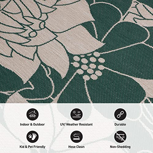 Rugshop Modern Floral Flowers Textured Flat Weave Easy Cleaning Outdoor Rugs for Deck,Patio,Backyard Indoor/Outdoor Area Rug 2' x 3' Green