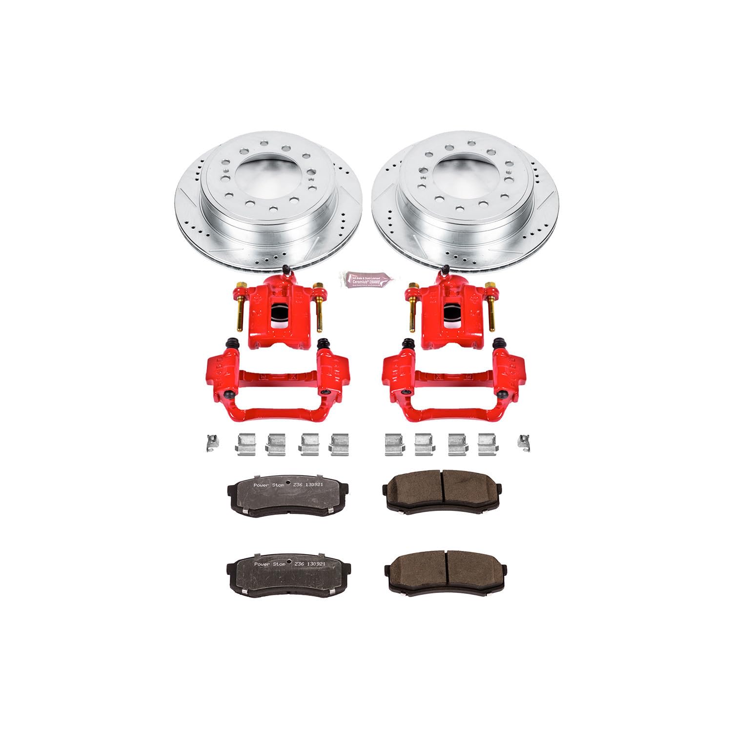 Power Stop KC6560-36 Front and Rear Z36 Truck & Tow Carbon Fiber Ceramic Brake Pads with Drilled and Slotted Rotors and Calipers For Escalade Chevy Silverado 1500 Tahoe GMC Sierra 1500 Yukon