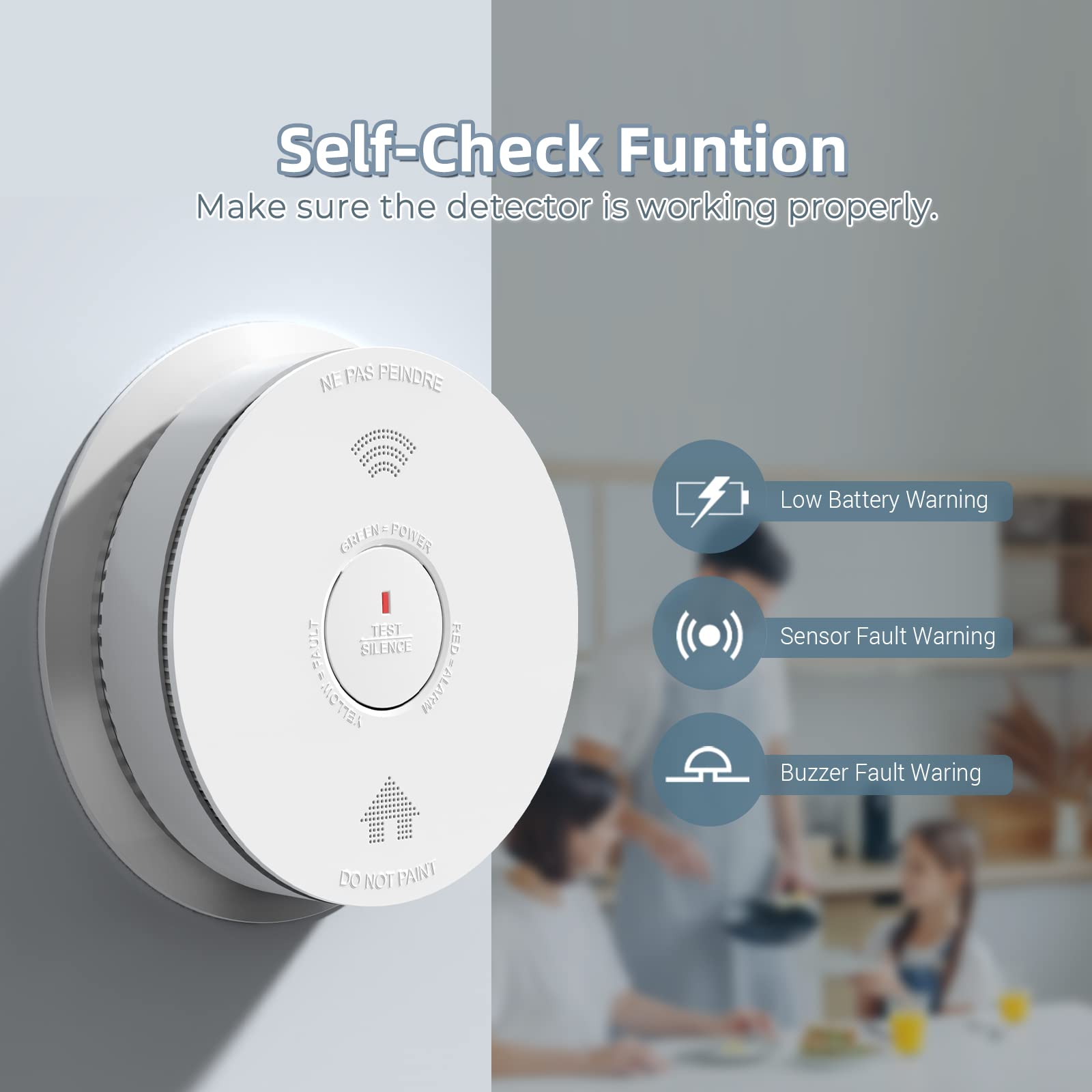 SITERWELL WiFi Smoke Detector, Smart Smoke and Carbon Monoxide Detector with Auto-Check, 2.4G WiFi Smoke Detector and Carbon Monoxide Detector Combo Conforms to UL 217 & UL 2034 Standards, 1 Pack