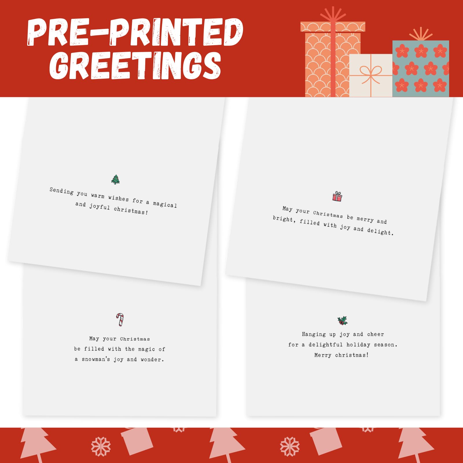 Paper Play Merry Christmas Cards with Envelopes, Set of 20 Adorable Christmas Cards Bulk Pack - 4x6 Inches Bulk Christmas Cards with Envelopes & Matching Stickers, Smudge-resistant Heavy Duty Cardstock