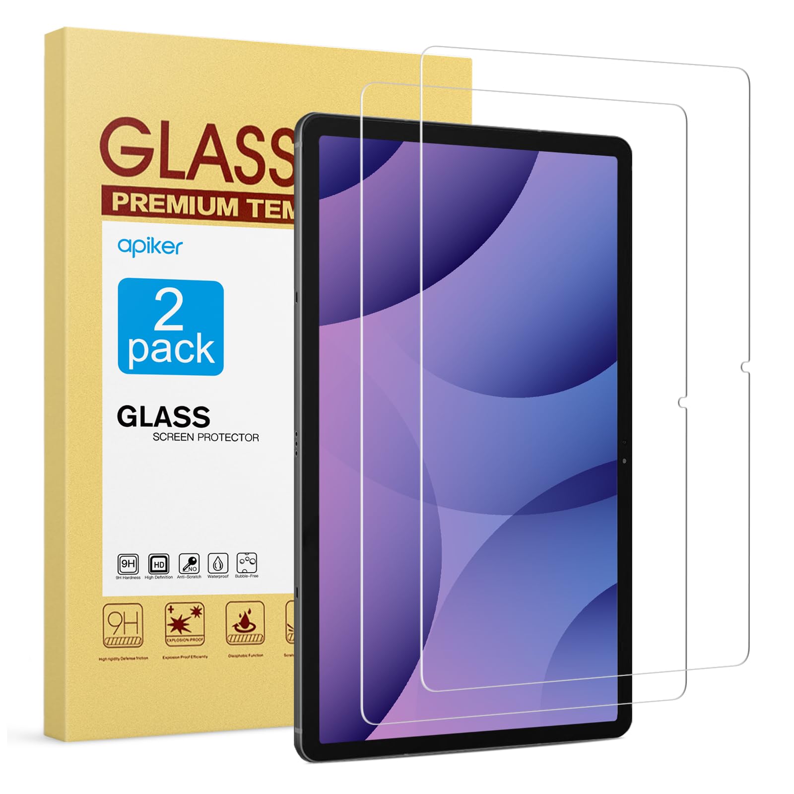apiker [2-Pack] Screen Protector for Samsung Galaxy Tab S10 Plus/S9 Plus/S9 FE Plus/S7 FE 5G/S8 Plus 12.4 inch, 9H Tempered Glass for Galaxy Tab S10+/S9+/S9 FE+/S7 FE