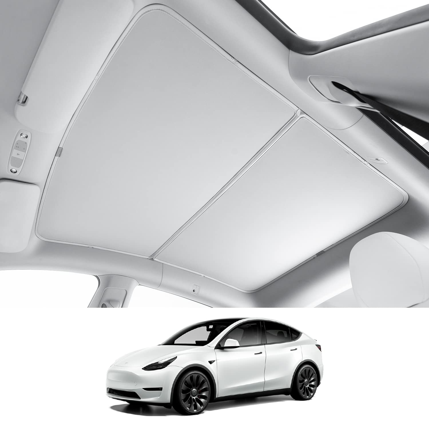 HALOBLK Non-Sag Glass Roof Sunshade with Storage Bag Designed for Tesla Model Y, Foldable Sunroof Shade with Heat Insulation Cover for 2021-2024 Model Y, Glass Roof Sunshade (Gray)