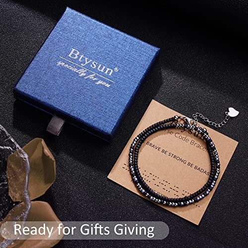 Btysun Best Friend Bracelets for Women Sister Birthday Gifts from Sister Morse Code Bracelets for Women Soul Sister Gifts for Sister in Law Layered Black Braided Bracelet Graduation Jewelry