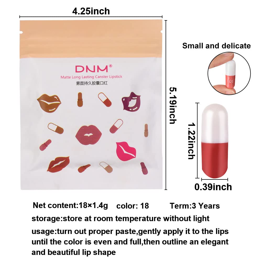 evpct 18Pcs Mini Pills Lipstick Capsule Set for Women Waterproof Long Lasting Deep Red Matte Small Magic Permanent Lipstick 24 Hour Lipstick Bulk Samples Sampler labiales mate 24 horas originales 01