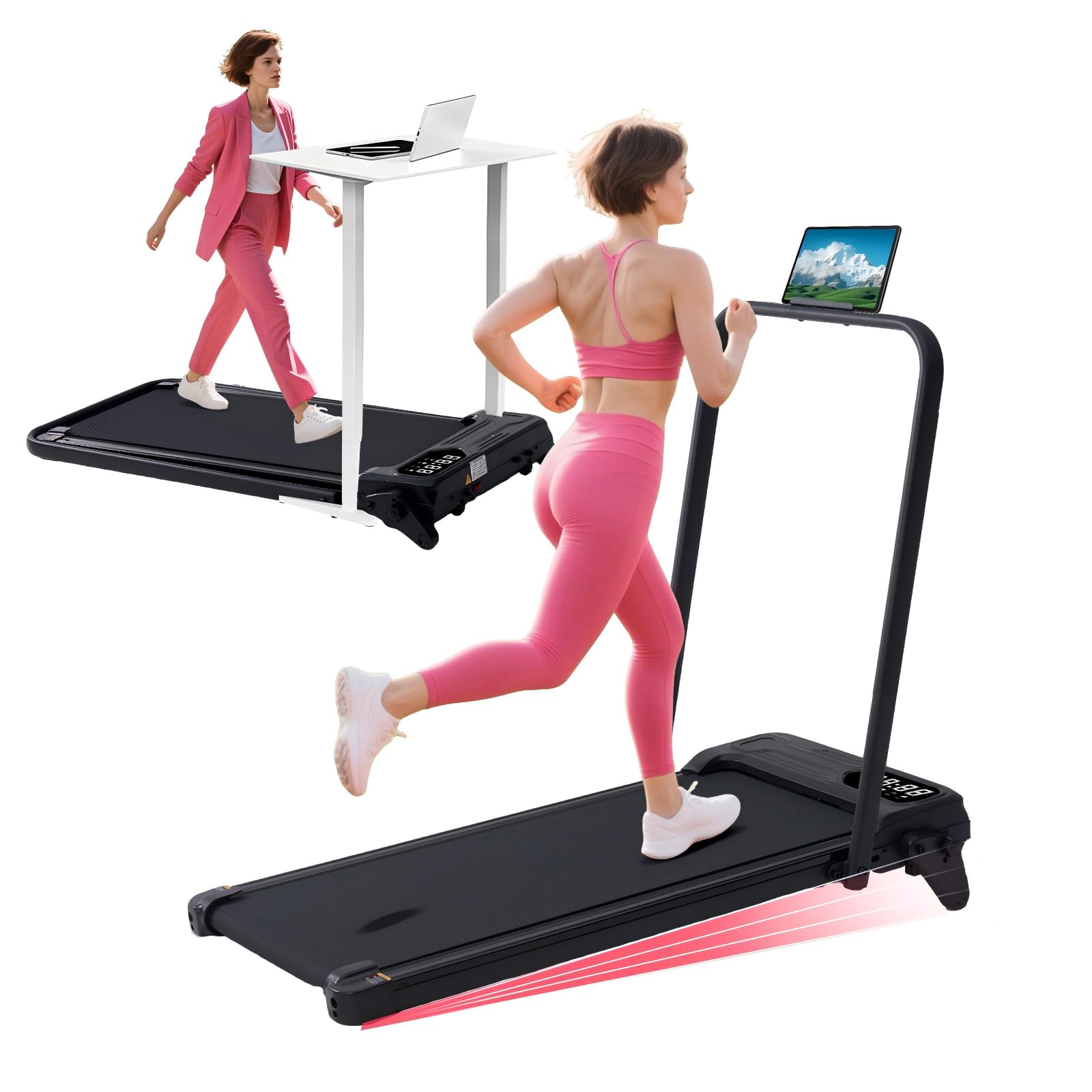 Walking Pad with Handle Bar & Adjustable Incline, 350LBS Compact Under The Desk Treadmill, 4-in-1 Portable Small Treadmills with Handles for Home Small Spaces, 3.5HP Electric Walking Pads, 0.6-7.6MPH
