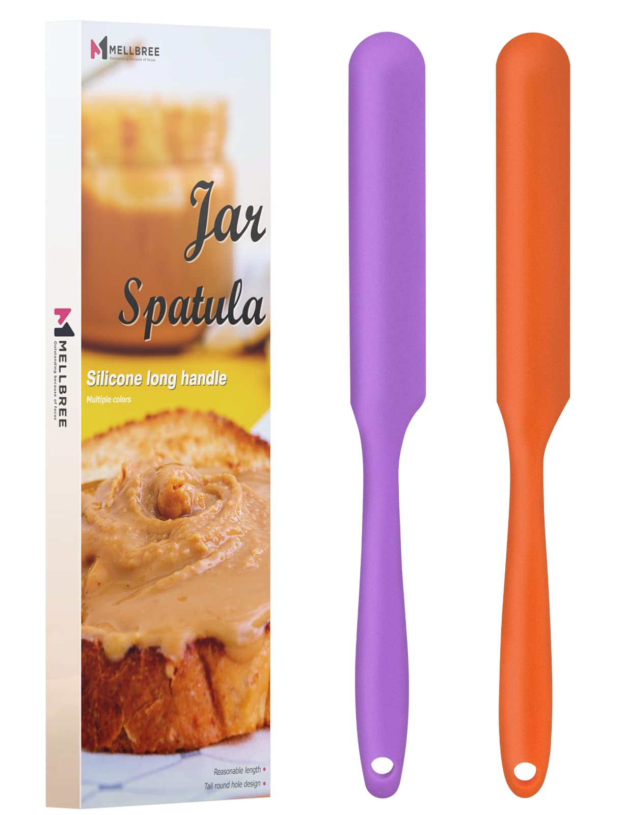 Jar Spatula, Long Handle Silicone Jar Spatula Scraper for Jar Bottom of Mayo, Cool Whip, Peanut Butter, Condiments（Orange/Purple）