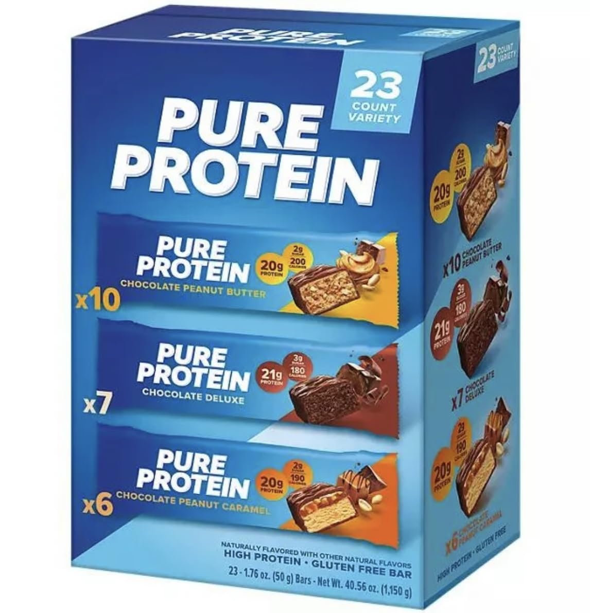 Pure Protein Bars, Nutrient Rich Snacks with High Protein for Energy Support, Minimal Sugar, Gluten-Free, Variety Pack (In NEYUM Packaging) (23 Pack)