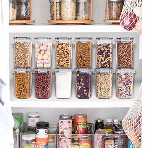 Vtopmart Airtight Food Storage Containers 12 Pieces 1.5qt / 1.6L- Plastic BPA Free Kitchen Pantry Storage Containers for Sugar, Flour and Baking Supplies - Dishwasher Safe - Include 24 Labels, Black