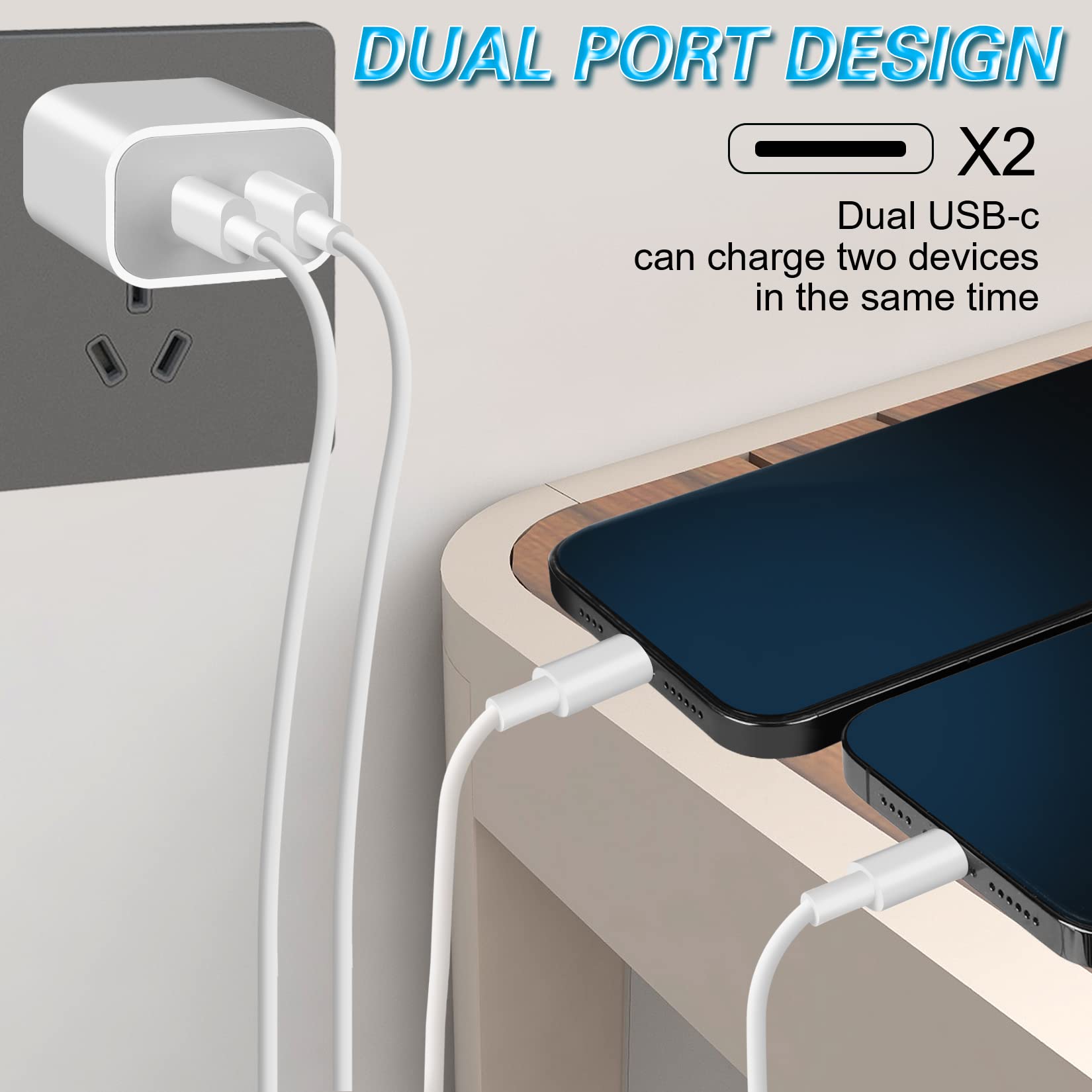 iPhone 14 Super Fast Charger,Dual Port USB C Charger,iPhone Charger Fast Charging Block,Quick Apple USB C Wall Charger Plug,2Pack Type C Lightning Cable For iPhone 14/13/12/11/ProMax/MiNi/XR/SE/8 Plus