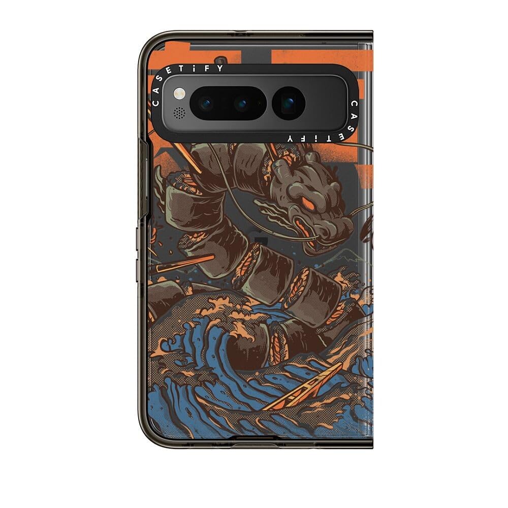 CASETiFY Impact Google Pixel Fold Case [4.4ft Drop Protection/Compatible with Magsafe] - Great Sushi Dragon - Clear Black