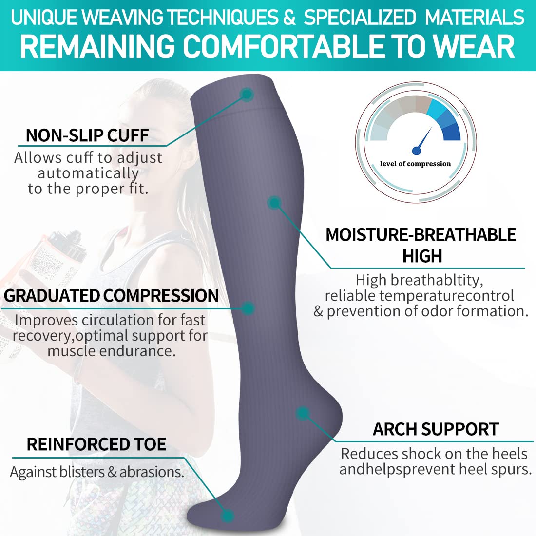 COOLOVER Copper Compression Socks for Women and Men(6 Pairs)-Best Support for Running, Athletic, Nursing, Travel