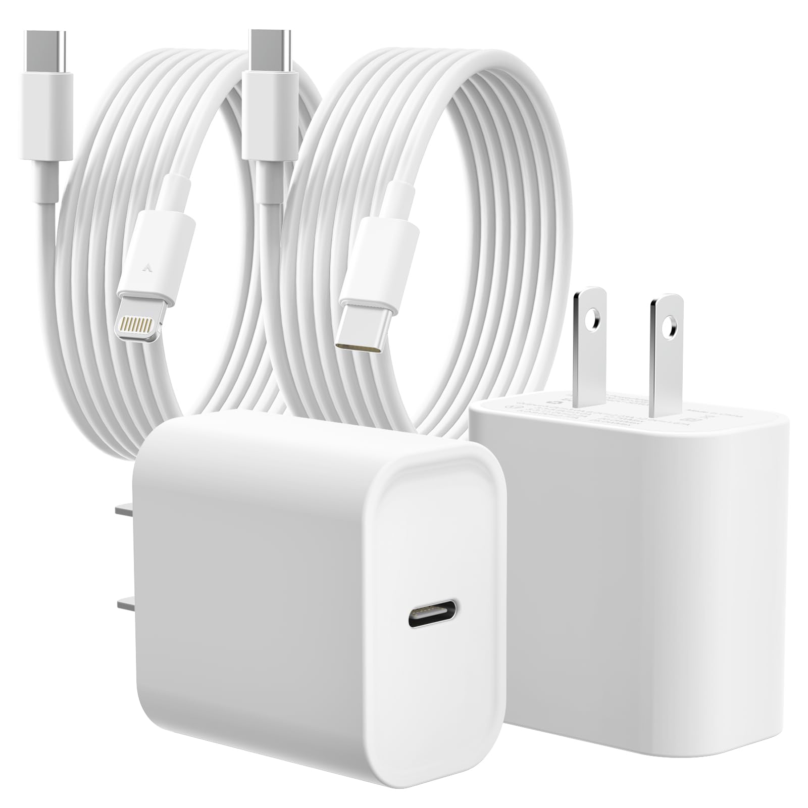 iPhone 16 15 14 Charger, 2 Pack 20W USB C Fast Wall Charger Adapter with 6 FT USB-C to C Cable and USB-C to Lightning Cable for iPhone 15 14 13 12 11 Pro Max XR XS, iPad, Galaxy, AirPods