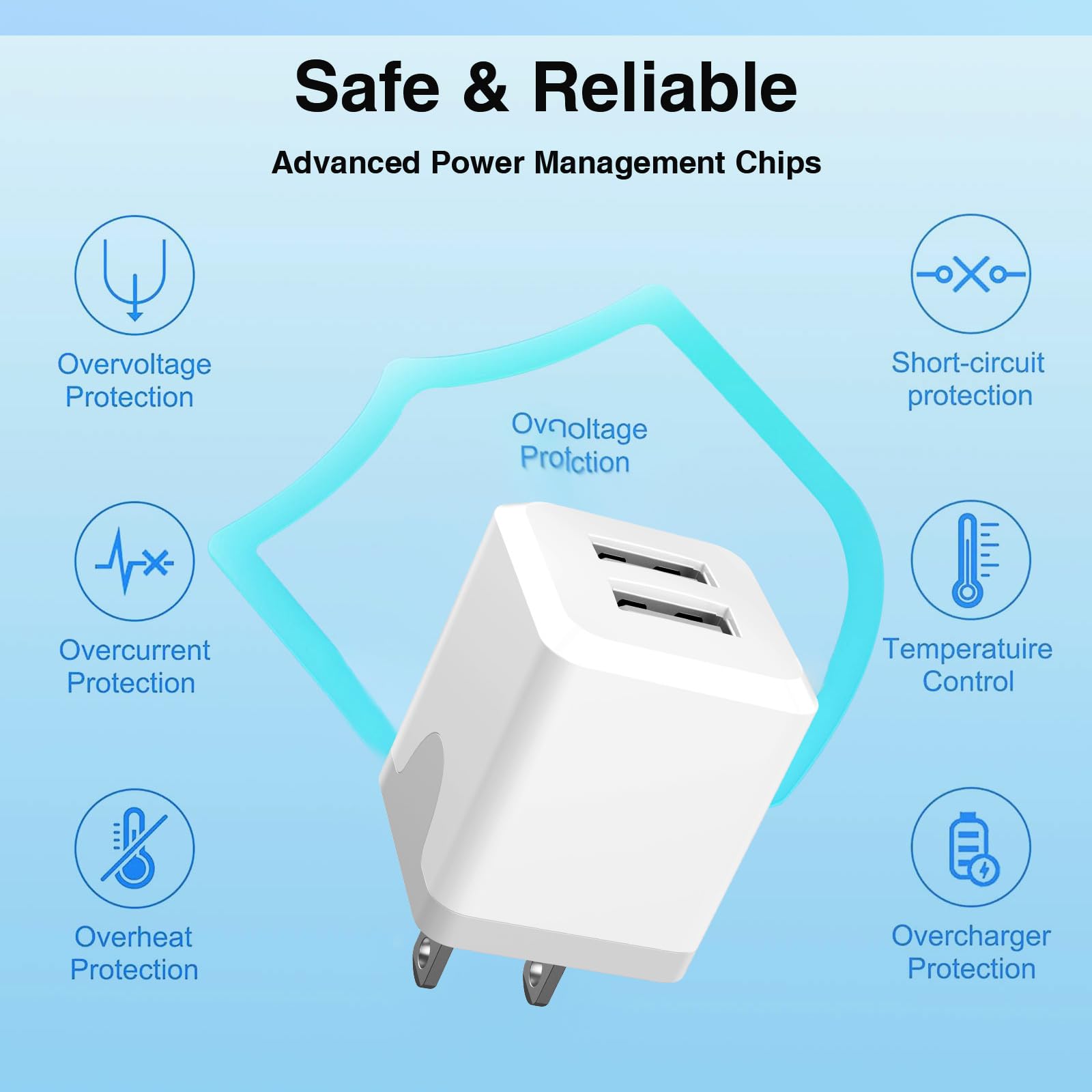 USB Wall Charger, USB Charger Block，Dual Port USB Cube Charger，Power Adapter Charging Plug Box Brick for Phone 16/15/14/13/12/11/Pro Max/SE/XS/XR/X,Android Phones, and More 【2Pack】