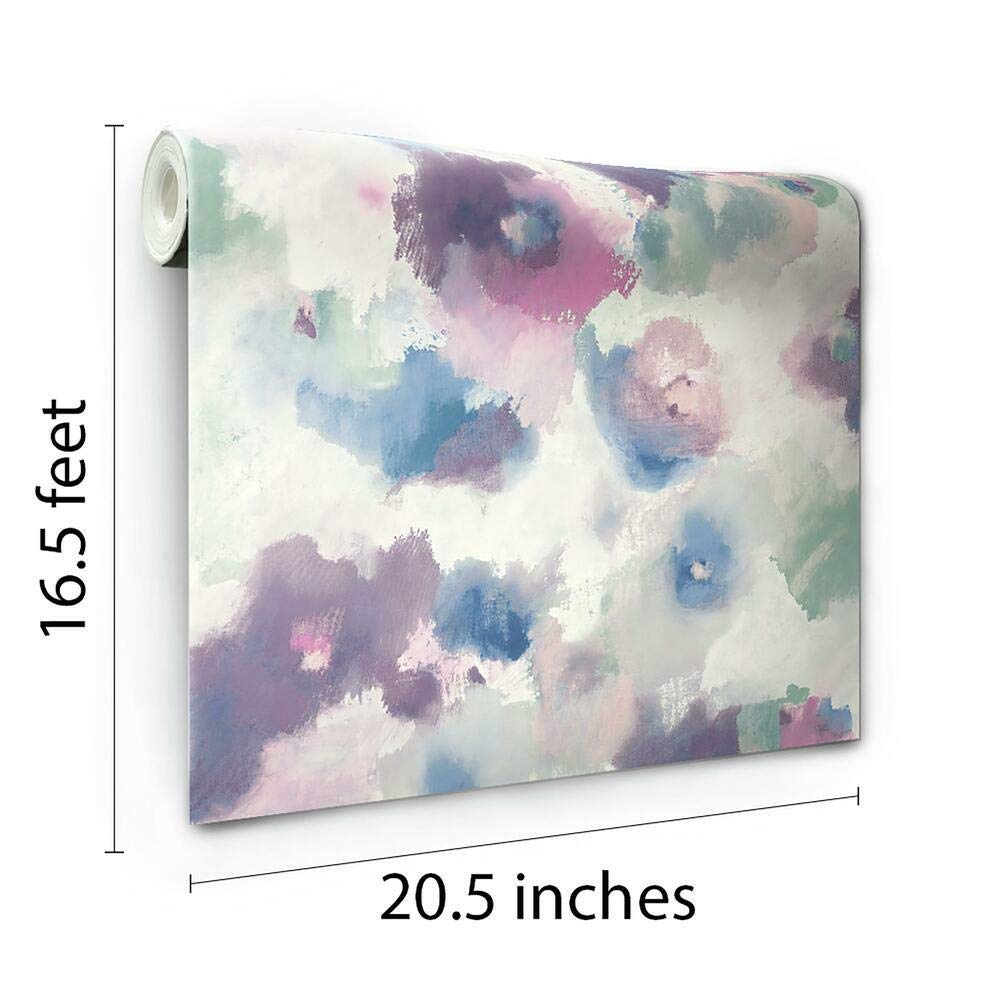 RoomMates RMK11079WP Impressionist Pink and Blue Floral Peel and Stick Wallpaper, 20.5" x 16.6 feet