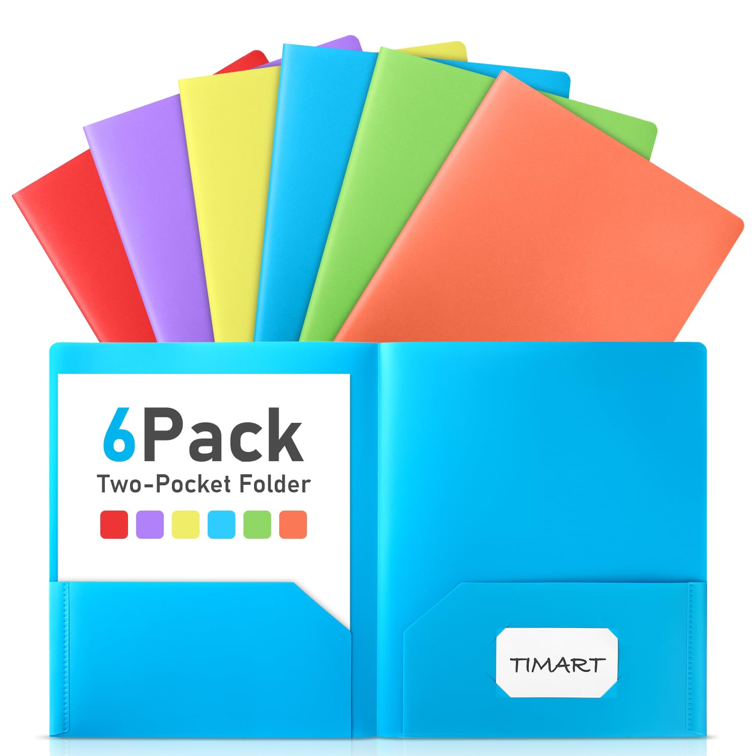 Timart Folders with Pockets-6 Pack, 2 Pocket Folders Fit Letter Size Paper, Colored File Folders for Documents, Paper File Folder for School Office Home Bussiness