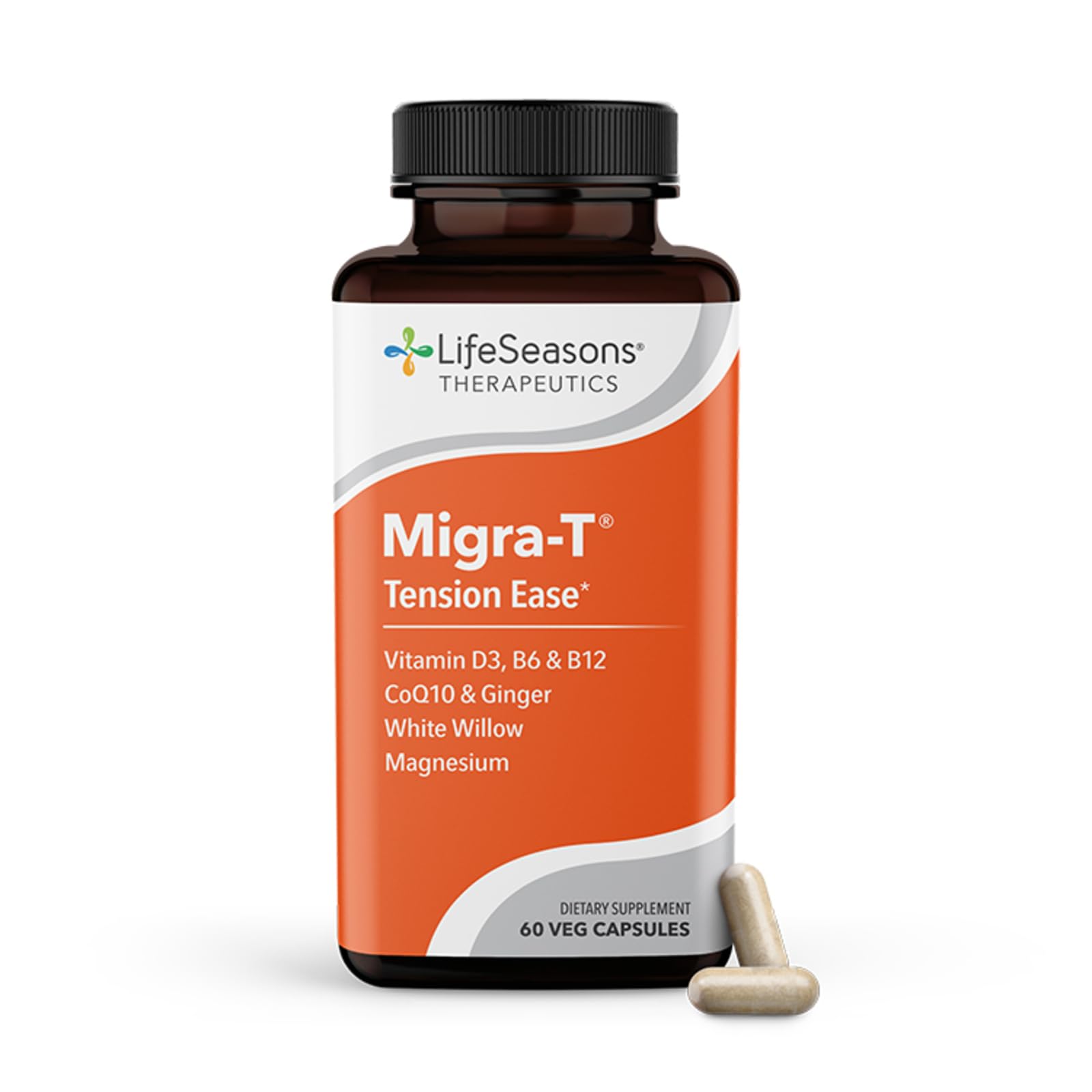 Migra-T - Migraine Prevention & Relief Supplement - Support for Severe Headaches - Reduces Light Sound & Odor Sensitivity - Feverfew, White Willow, Magnesium, Ginger & CoQ10-60 Capsules