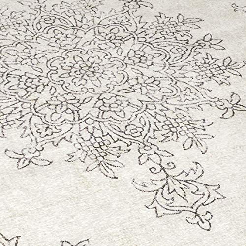ReaLife Machine Washable Area Rug Runner - Living Room Bedroom Bathroom Kitchen Entryway Office - Padded Low Pile Stain Resistant Premium - Boho Farmhouse Vintage - Noor - Silver Ivory 2'6" x 6'