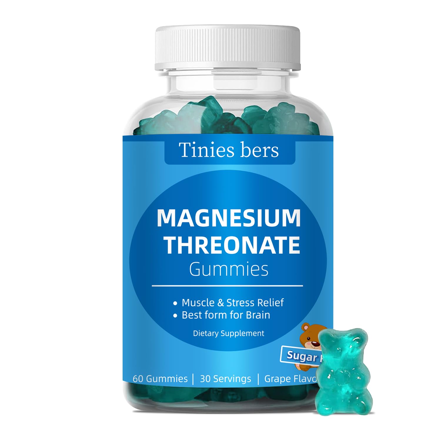 Magnesium Threonate Gummies 500mg, Sugar Free Threonate Gummies for Adults Kids, Best Mganesium Gummies for Brain, Non-GMO, Gulten Free, Vegan, Pectin, 60