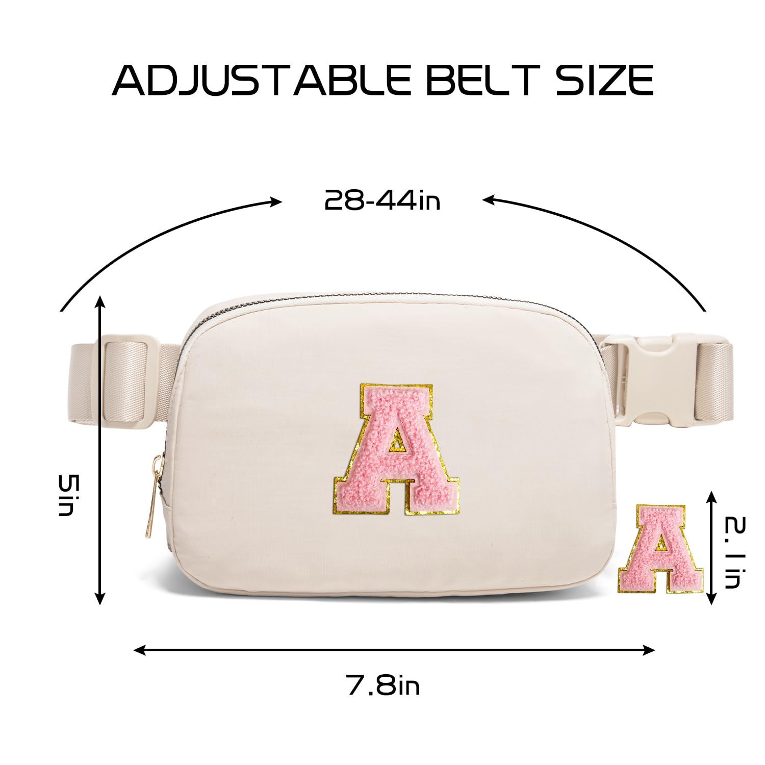 Gitus Belt Bag Fanny Pack Crossbody Bags with Initial Letter Patch Cute Stuff Birthday Gifts for Teenager Girls Cool Stuff for Teens Trendy Preppy Stuff for Teen Girls (Beige-A)