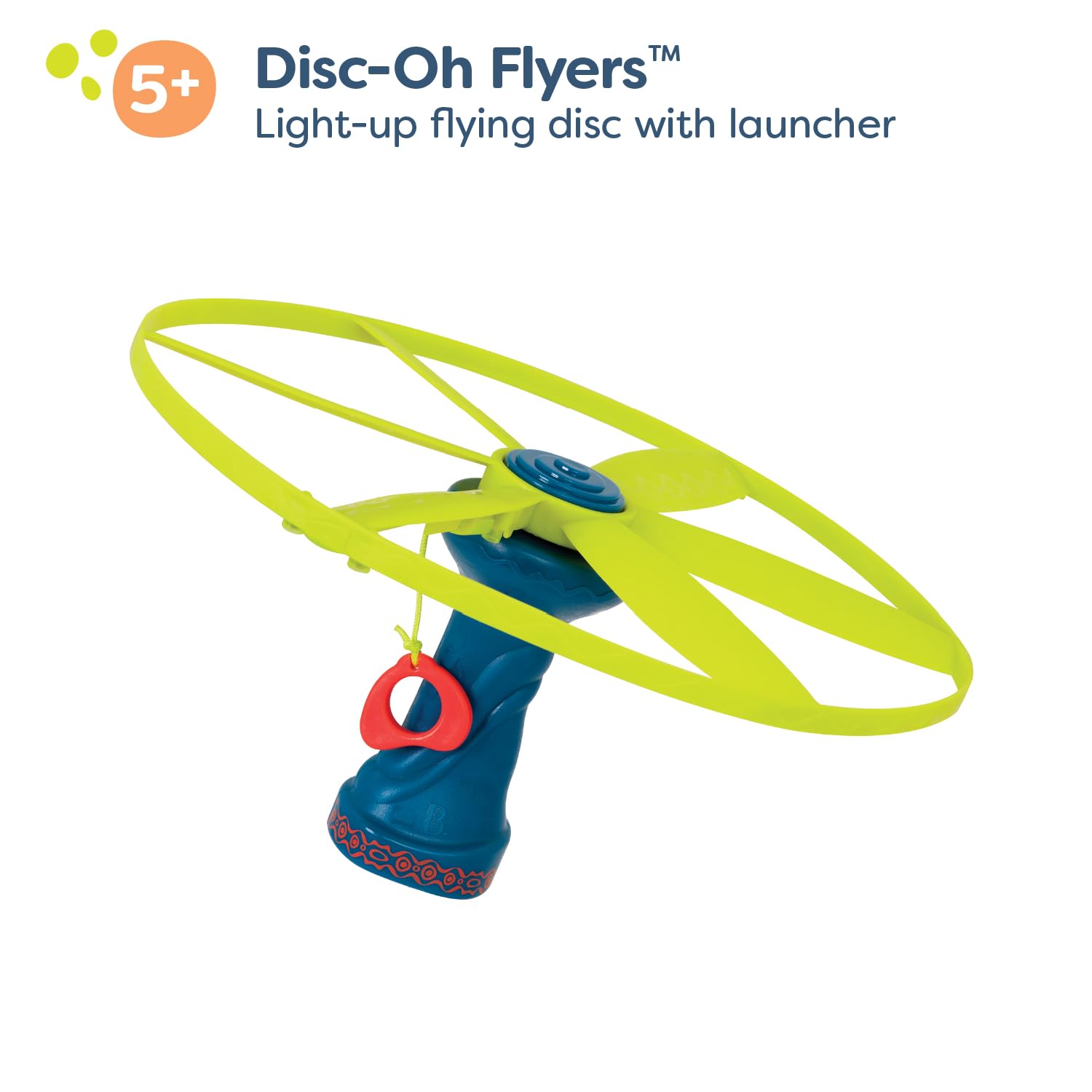 B. toys- Skyrocopter- Sports & Outdoors- Light-Up Disco Flyers– Flying Disc with Lights & Launcher For Kids 5 years +